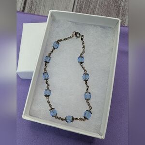 Vintage Czech Glass Bead And Sterling Bracelet